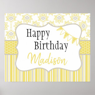 Bee Yellow und Gray Geometric Poster