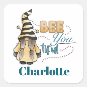 Bee You beautiful whimsical Watercolor Gnome Gonk Quadratischer Aufkleber