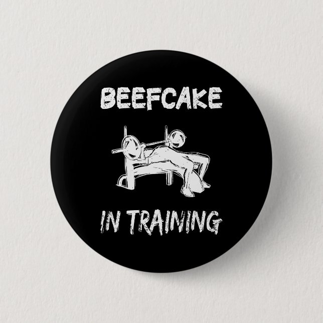 Beefcake in Training Gym Muscle Funny Bodybuilding Button (Vorderseite)