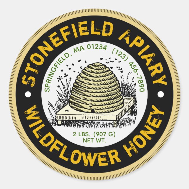 Beehive Apiary Name Light Amber Honey Jar Stickers (Vorderseite)