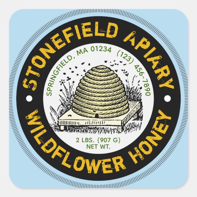 Beehive Apiary Name Light Blue Honey Jar Stickers (Vorderseite)
