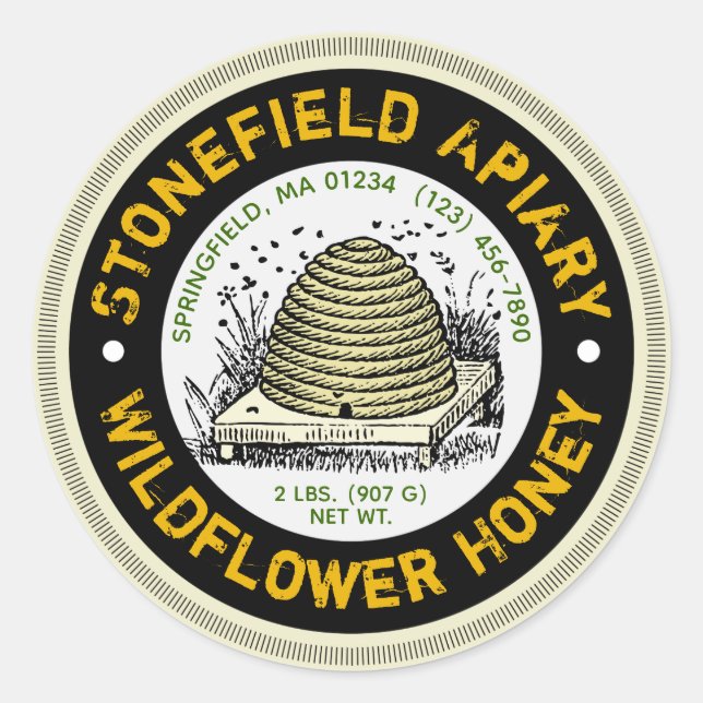 Beehive Apiary Name Wildblume Honey Jar Stickers (Vorderseite)