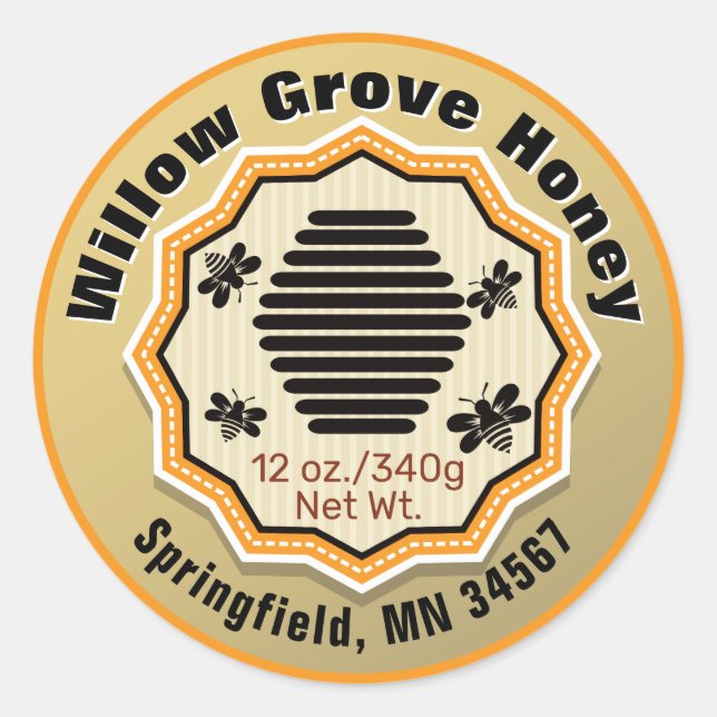 Beehive Bees Honey Jar Food Labels Runder Aufkleber (Vorderseite)