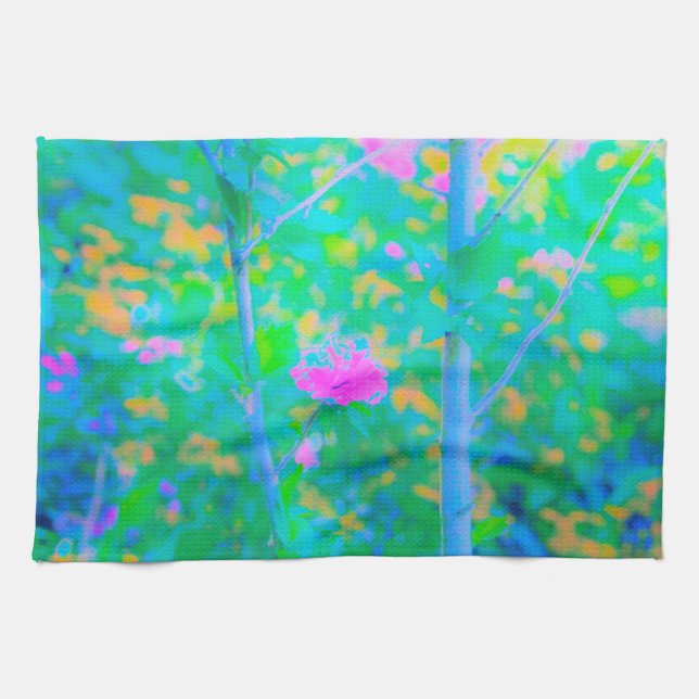 Beeindruckende blaue Landschaft mit rosa Blume Geschirrtuch (Horizontal)