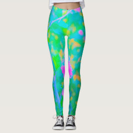 Beeindruckende blaue Landschaft mit rosa Blume Leggings