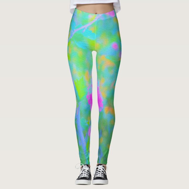 Beeindruckende blaue Landschaft mit rosa Blume Leggings (Vorderseite)