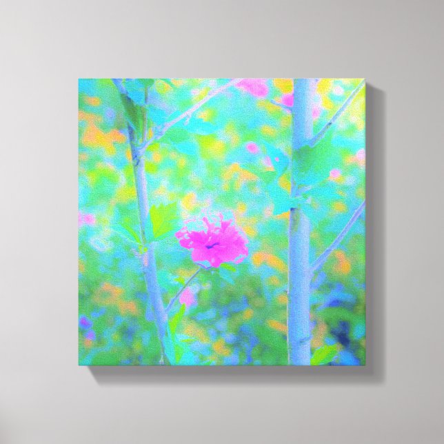 Beeindruckende blaue Landschaft mit rosa Blume Leinwanddruck (Vorderseite)