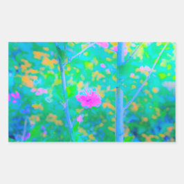 Beeindruckende blaue Landschaft mit rosa Blume Rechteckiger Aufkleber