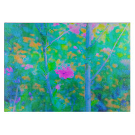 Beeindruckende blaue Landschaft mit rosa Blume Schneidebrett