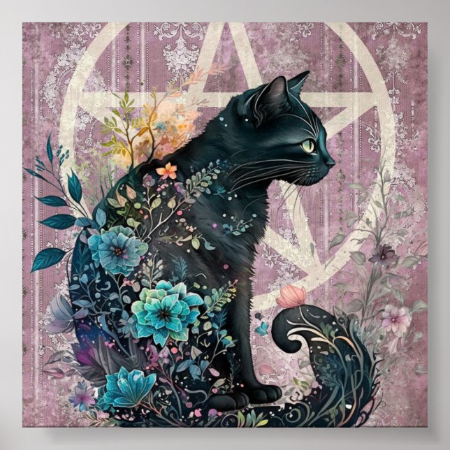 Beeindruckende Blume von Black Cat Jewel Toned Pen Poster (Vorne)