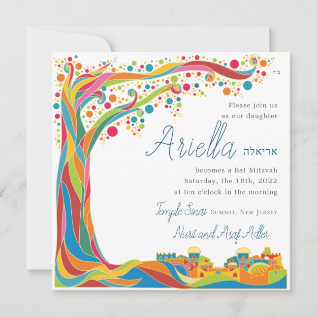 Beeindruckender bunter Baum des Lebens in Jerusale Einladung (Vorderseite)