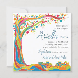 Beeindruckender bunter Baum des Lebens in Jerusale Einladung