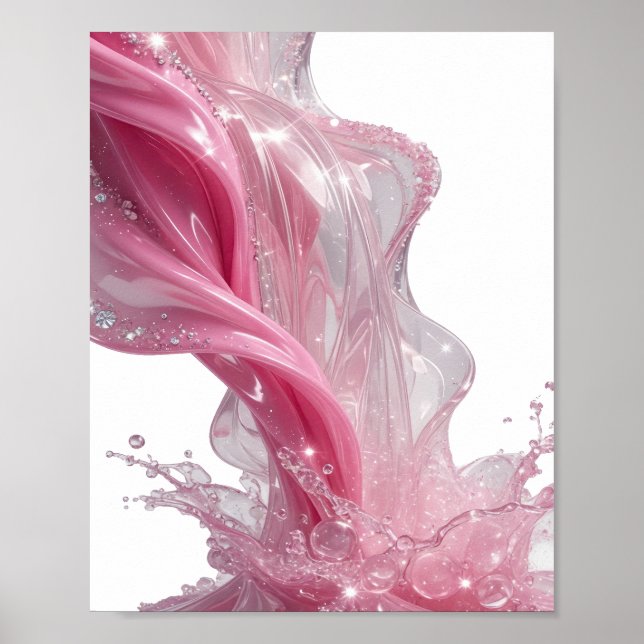 Beeindruckendes Silber PINK LIQUID FLOW Design Poster (Vorne)