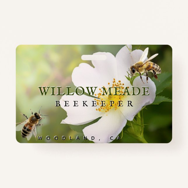 BEEKEEPER ID Abzeichen mit Rose Blume und Bienen Ausweis (Vorderseite)