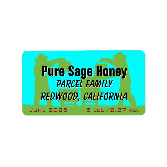 Beekeeper Silhouette Blue Personalisiert Honey Jar Adressaufkleber (Vorne)