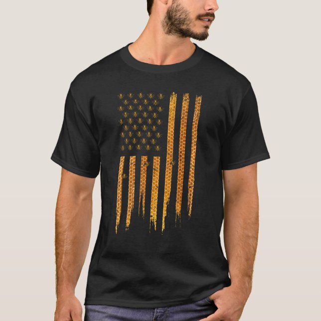 Beekeeping American Flag Honeycomb Honey Bees Beek T-Shirt (Vorderseite)