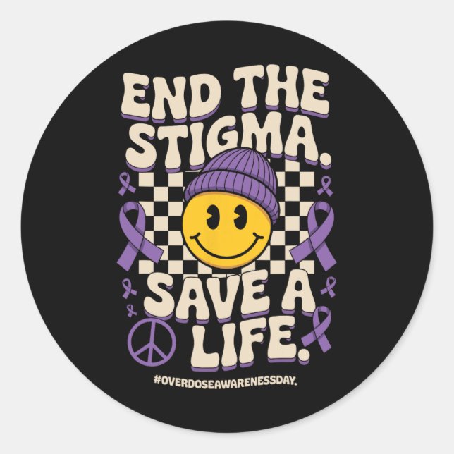 Beende Das Stigma Rette Ein Leben Groovy Überdosis Runder Aufkleber (Vorderseite)