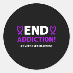Beende die Sucht! Lila Band. Überdosierungsbewusst Runder Aufkleber