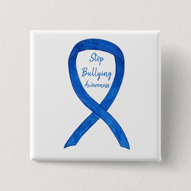 Beenden Sie das Bullying Awareness Blue Ribbon Cus Button (Vorderseite)