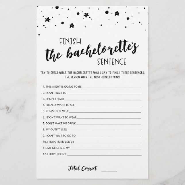 Beenden Sie das Sentenzspiel des Bachelorette (Vorderseite)