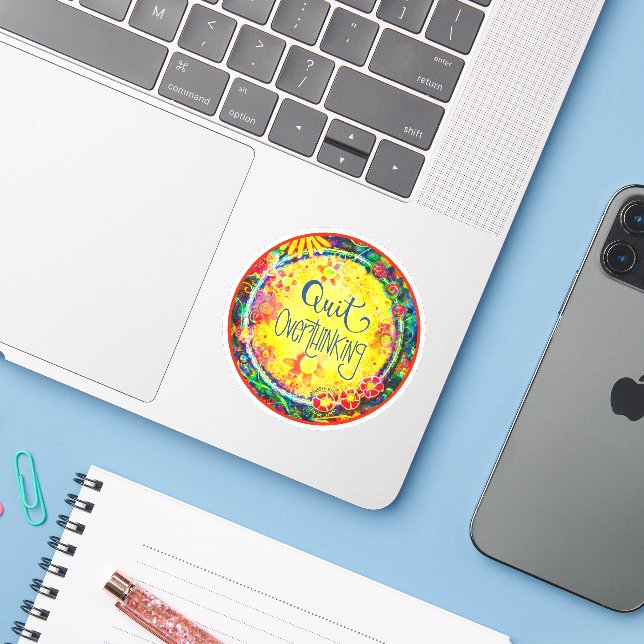 Beenden Sie das Überdenken von lustig-gelber Inspi Aufkleber (Laptop mit iPhone)