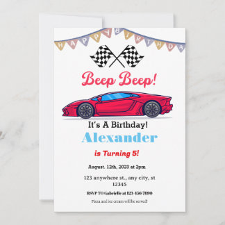 Beep Beep Beep Red Race Car Geburtstag Einladung