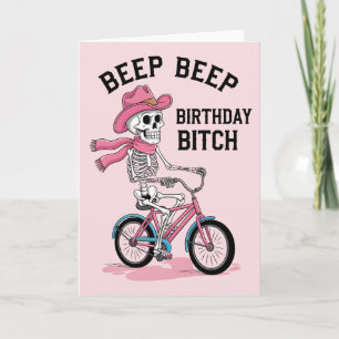 Beep Beep Birthday Funny Pink Skeleton Bike Karte
