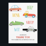 Beep Honk Woo Kids Geburtstag Dankeschön Karte<br><div class="desc">Eine Geburtstagsfeier mit Rennwagen,  Polizeiwagen.</div>