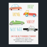 Beep Honk Woo Wee Kids Geburtstagsparty Einladung<br><div class="desc">Eine Geburtstagsfeier mit Rennwagen,  Polizeiwagen.</div>