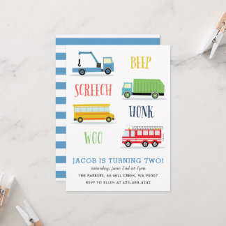 Beep Screech Woo Kids Geburtstagsparty_Blue Einladung