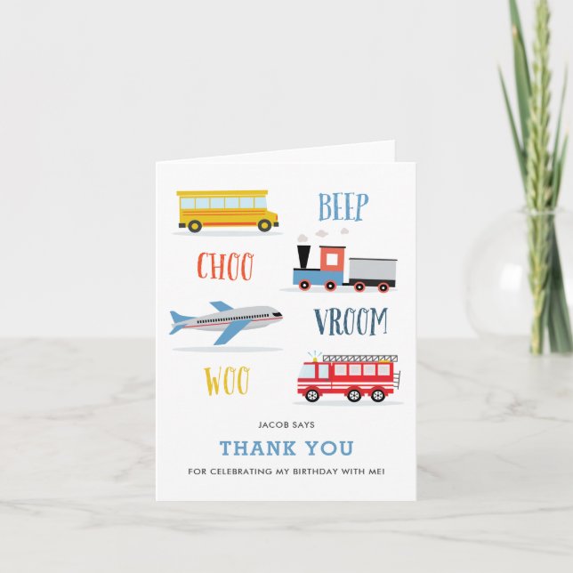 Beep Vroom Woo Kid's Geburtstag Danke Karte (Vorderseite)