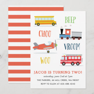 Beep Vroom Woo Kid's Geburtstagsparty Rote Einladu Einladung