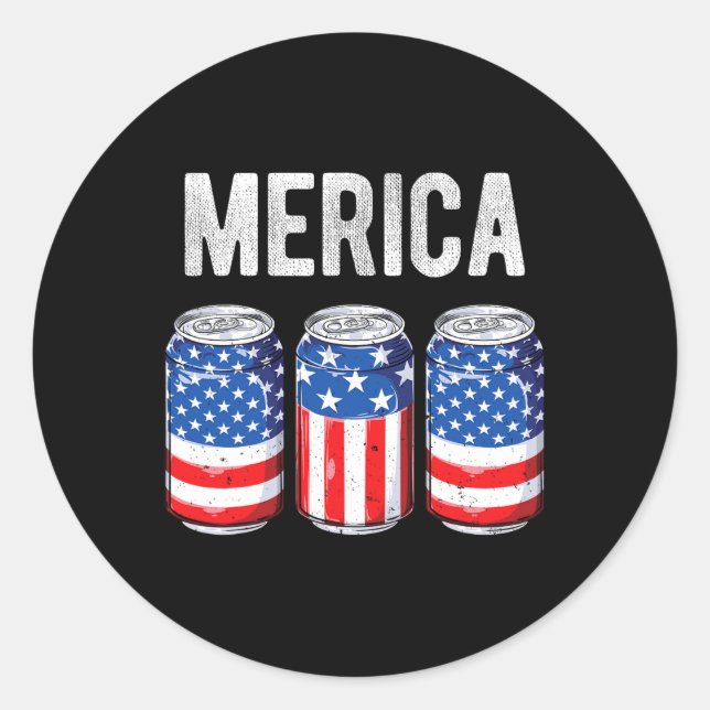 Beer American Flag 4th Of July Merica Usa Men Wome Runder Aufkleber (Vorderseite)