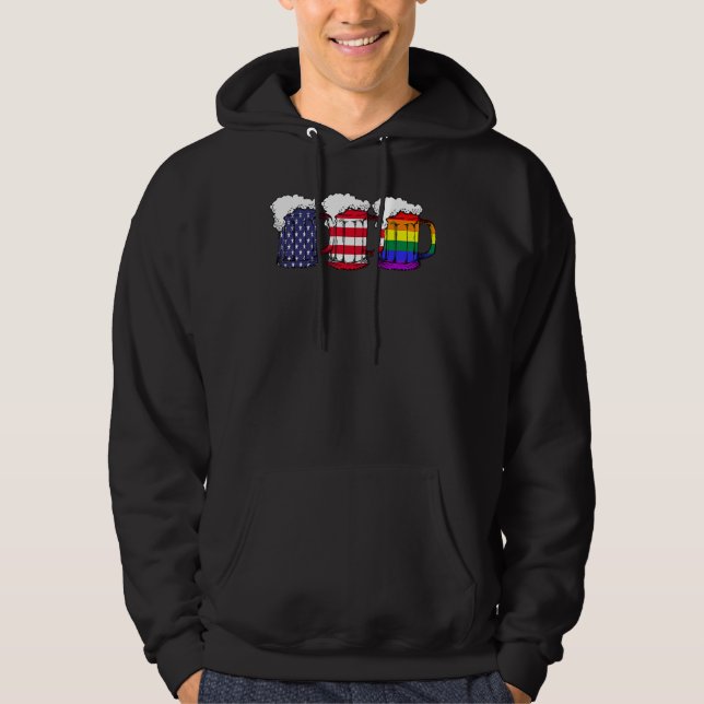 Beer American Flag Drinking Gay Pride Lesbian LGBT Hoodie (Vorderseite)