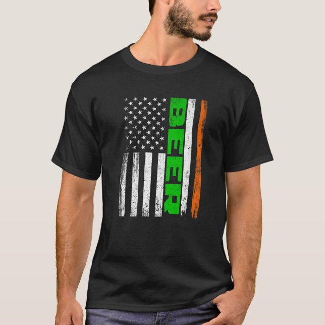 Beer American Flag Funny St Patricks Da T-Shirt (Vorderseite)