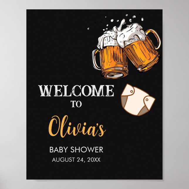 Beer and Diapers Baby Shower Welcome Sign Poster (Vorne)