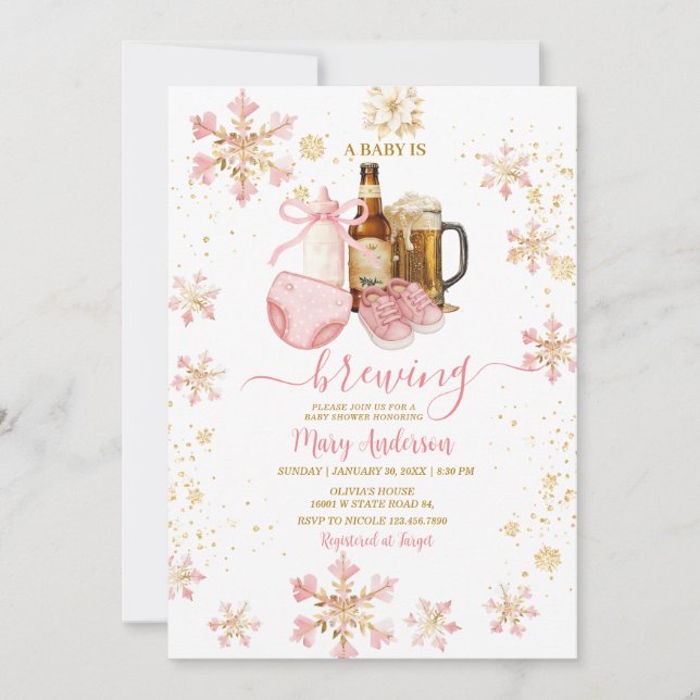 Beer and Milk Bottle Baby Is Brewing Baby Shower Einladung (Vorderseite)