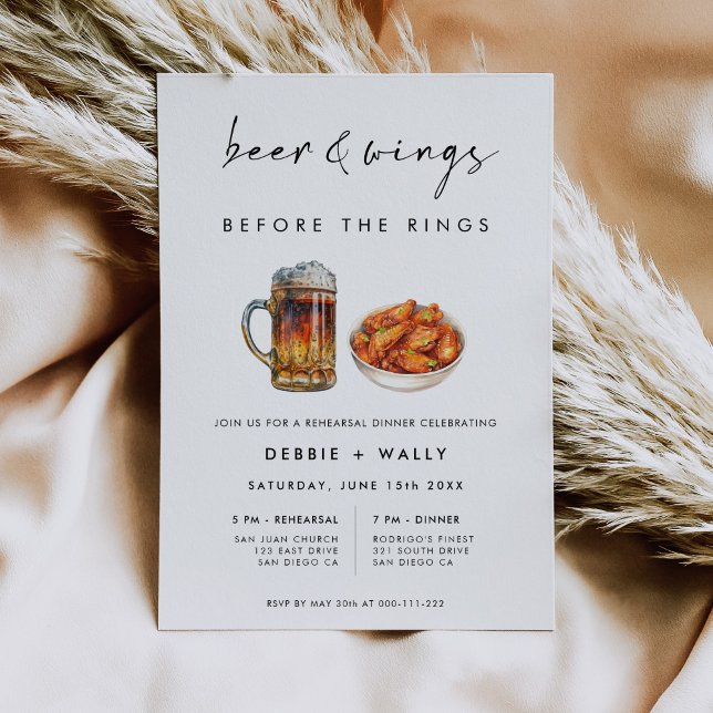 Beer and Wings Before the Rings Rehearsal Dinner Einladung (Von Creator hochgeladen)