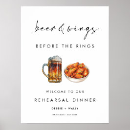 Beer and Wings Before the Rings Rehearsal Dinner Poster