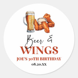 Beer and Wings Birthday Party Party Favor Sticker