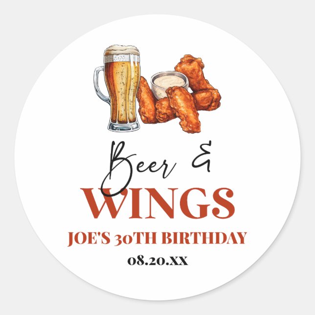 Beer and Wings Birthday Party Party Favor Sticker (Vorderseite)