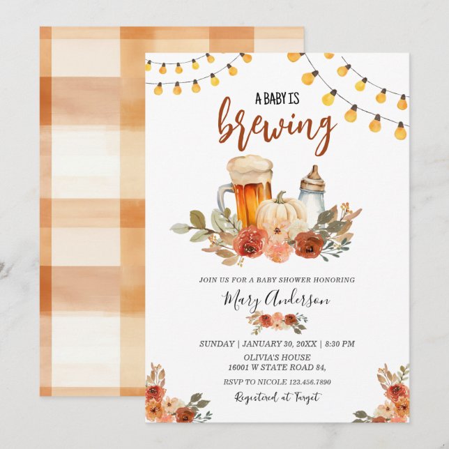 Beer Baby Is Brewing Fall Baby Shower  Einladung (Vorne/Hinten)