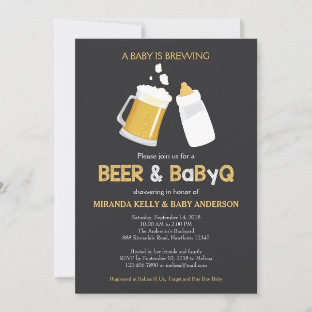 Beer & BabyQ Baby Shower Einladung, Grillen Einlad Einladung (Vorderseite)