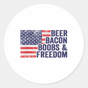 Beer Bacon S&amp; Freedom - Funny US Flag Grillen  Runder Aufkleber