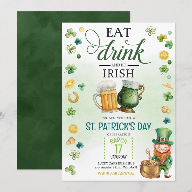 Beer & Brews St. Patricks Day Green Leprechaun Einladung (Vorne/Hinten)