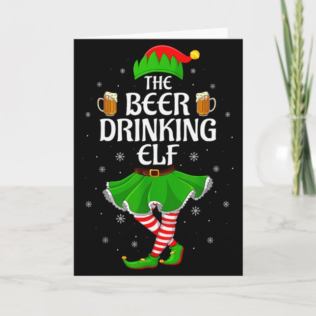 Beer Drinking Elf Christmas Family Girl Women Elf  Karte (Vorderseite)
