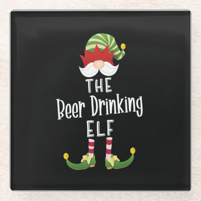 Beer Drinking Elf Group Christmas Birthday Glasuntersetzer (Vorderseite)