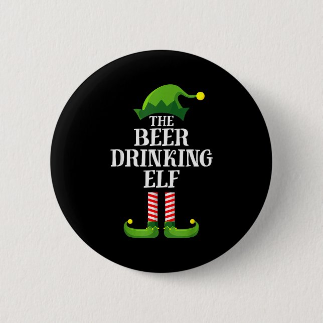 Beer Drinking Elf Matching Family Group Christmas  Button (Vorderseite)