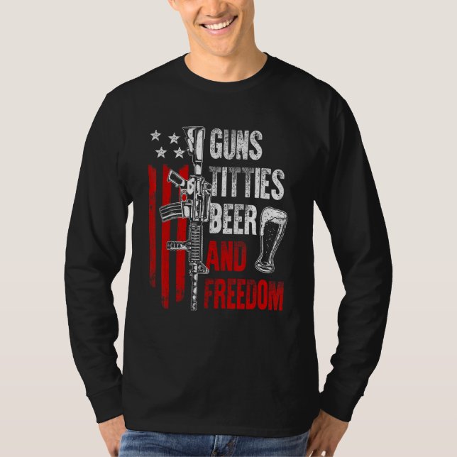 Beer & Freedom Drinking USA American Flag Men Dad  T-Shirt (Vorderseite)