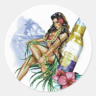 Beer Girl Runder Aufkleber